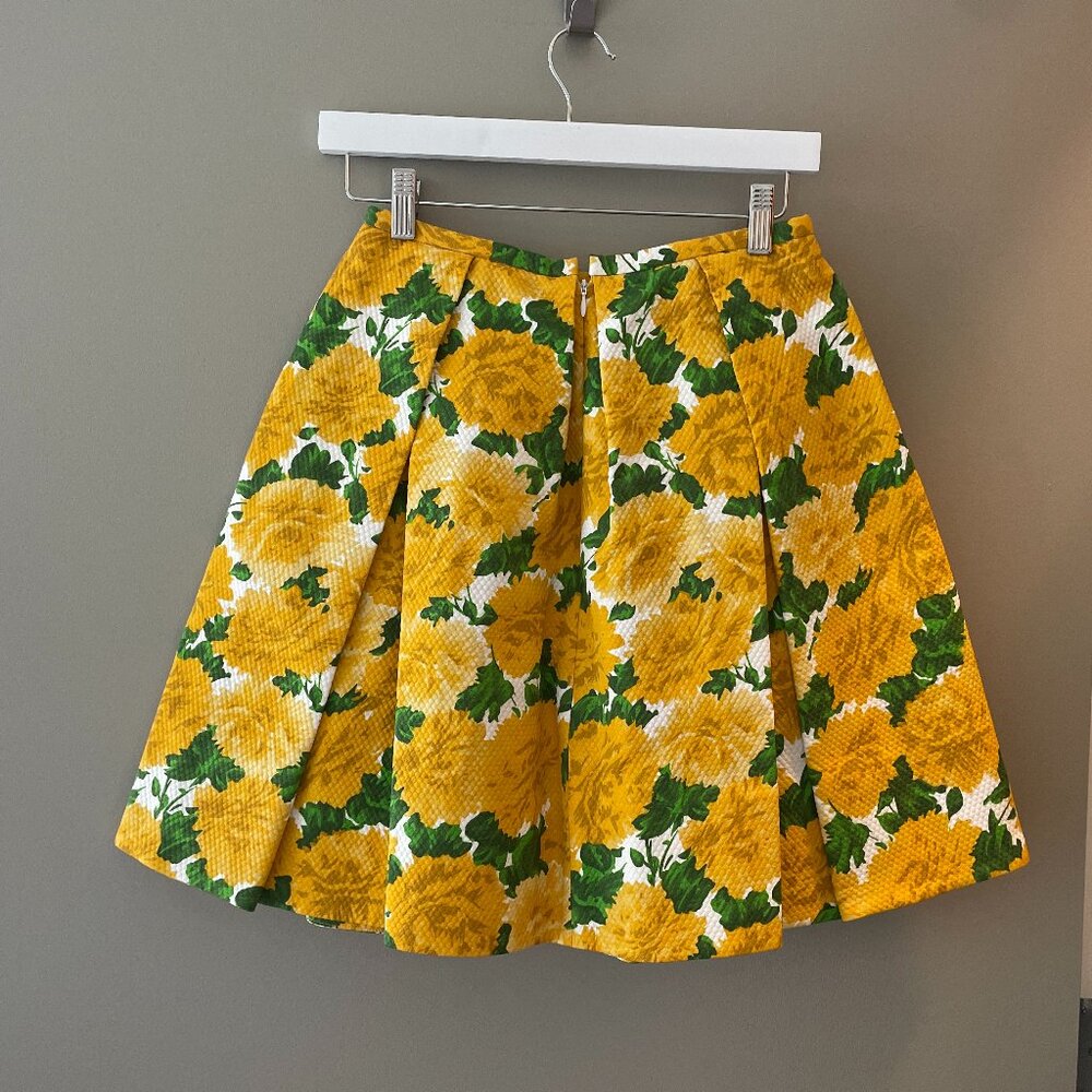 Michael Kors Collection Yellow Floral Pleated Skirt